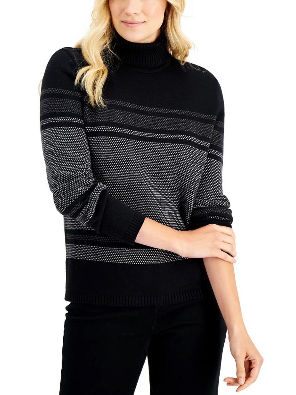 Karen Scott 'Janine' Striped Cotton Turtleneck Sweater - Size L